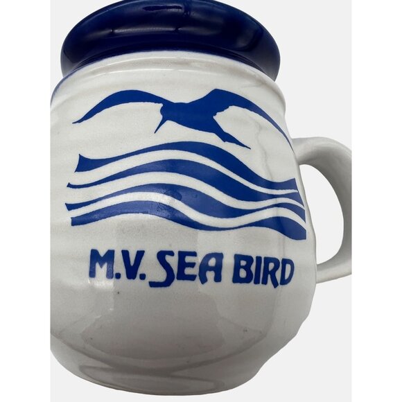 M.V. Sea Bird Stoneware Mug With Blue Rim & Bird Design National Geographic 4" - Picture 6 of 6